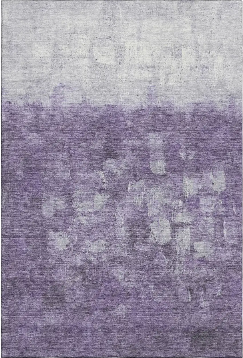 Purple And Ivory Abstract Washable Area Rug With UV Protection Photo 1