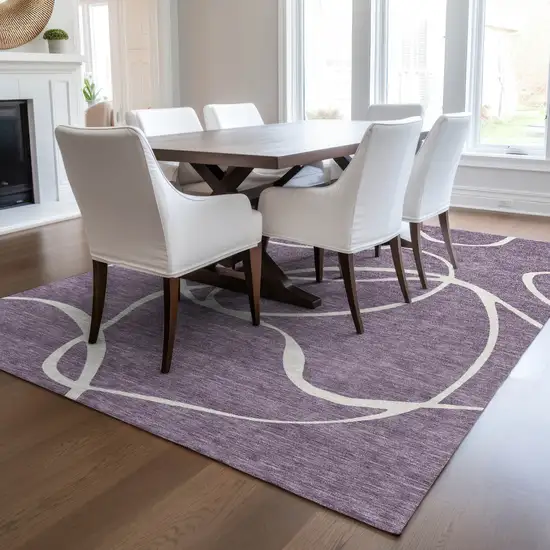Purple And Ivory Abstract Washable Indoor Outdoor Area Rug Photo 9