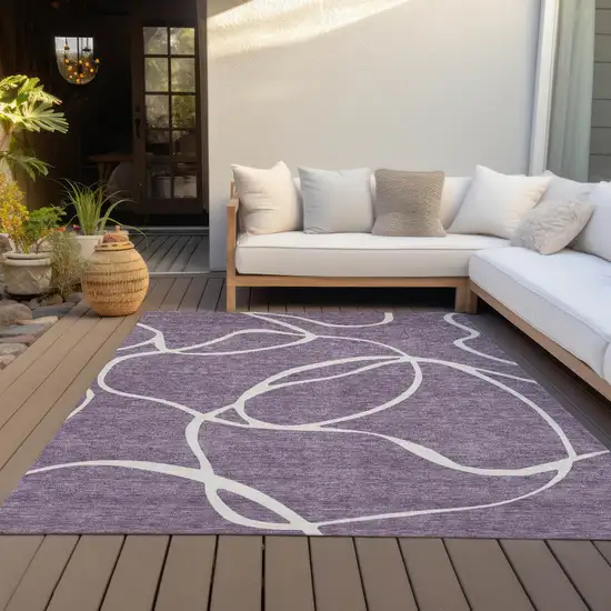 Purple And Ivory Abstract Washable Indoor Outdoor Area Rug Photo 8