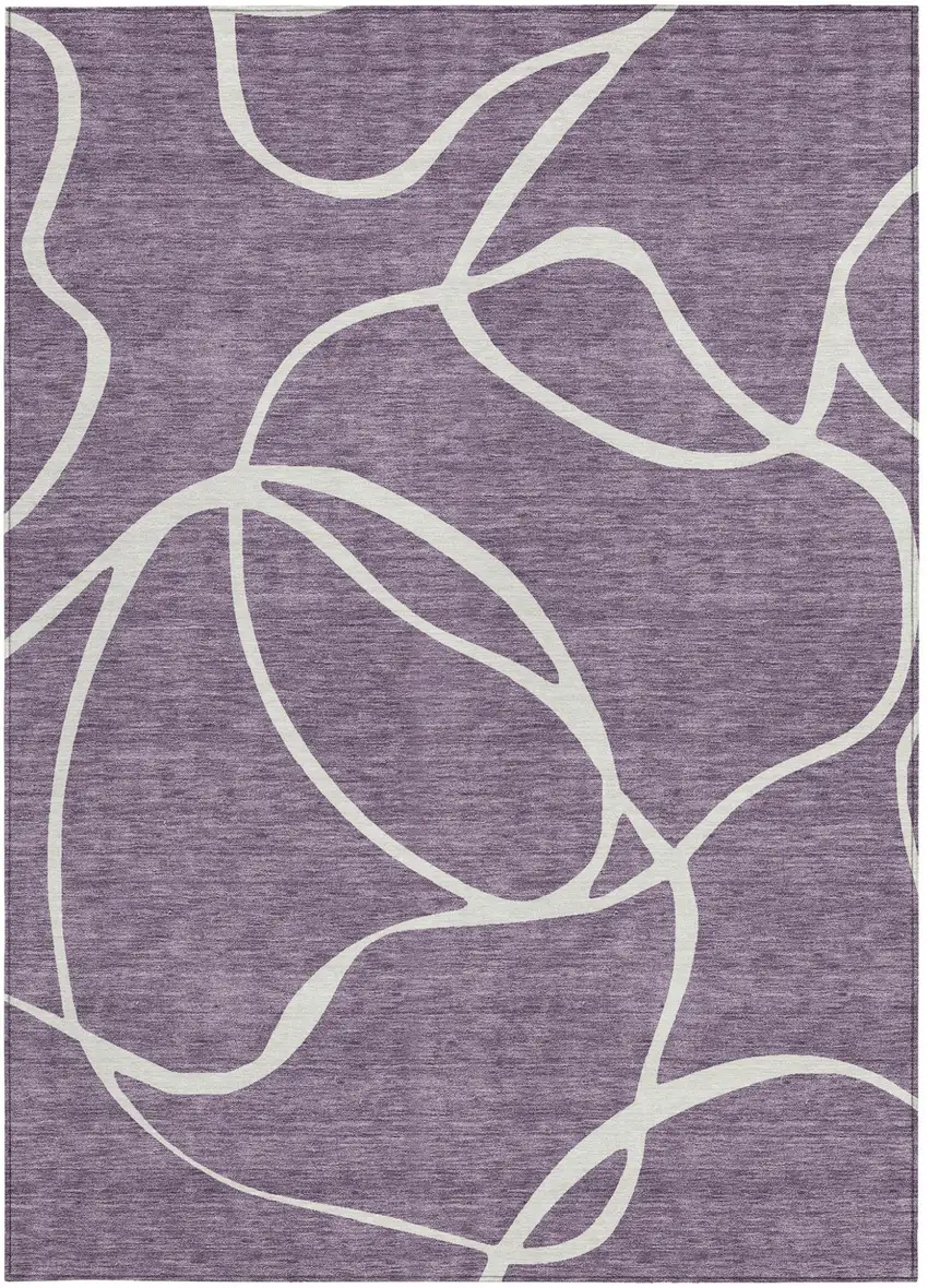 Purple And Ivory Abstract Washable Indoor Outdoor Area Rug Photo 7