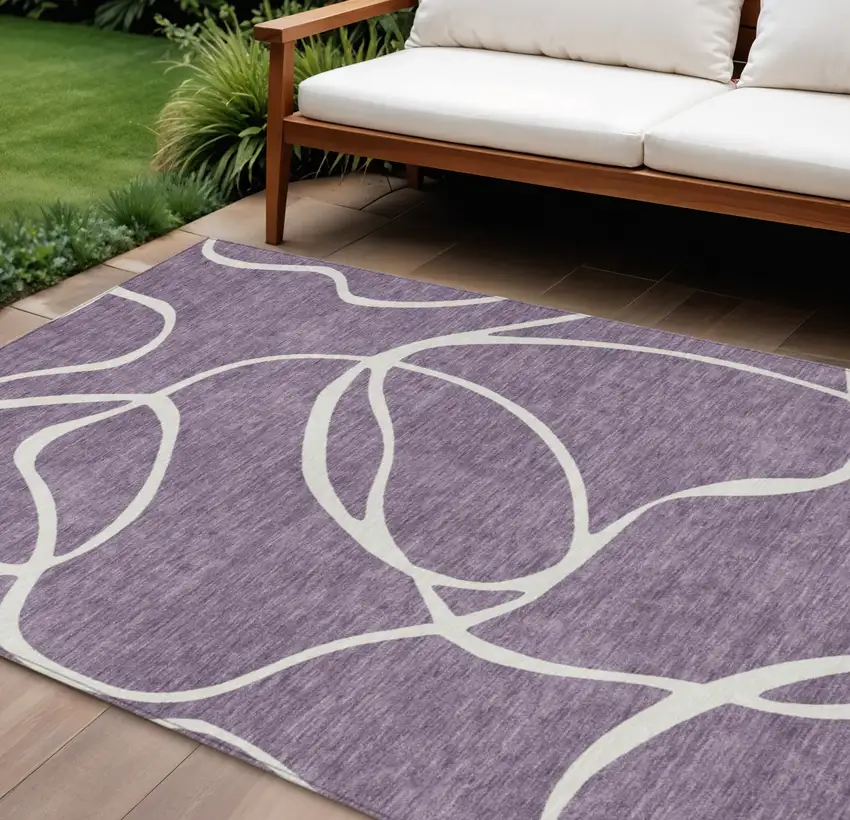 Purple And Ivory Abstract Washable Indoor Outdoor Area Rug Photo 1