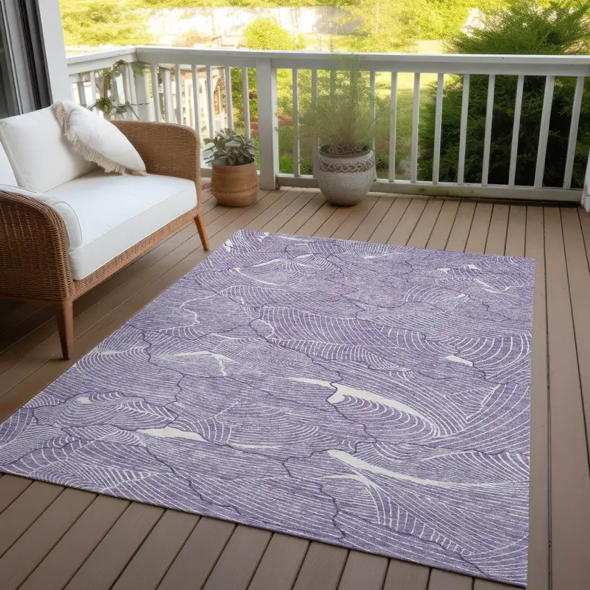 Purple And Ivory Abstract Washable Indoor Outdoor Area Rug Photo 7