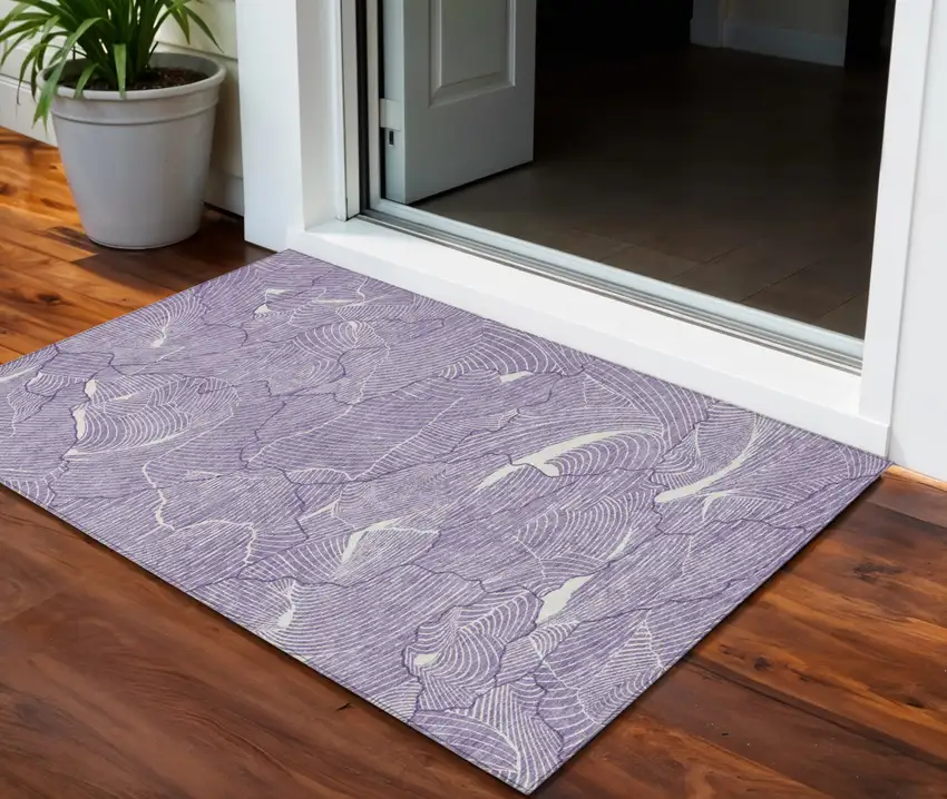 Purple And Ivory Abstract Washable Indoor Outdoor Area Rug Photo 1