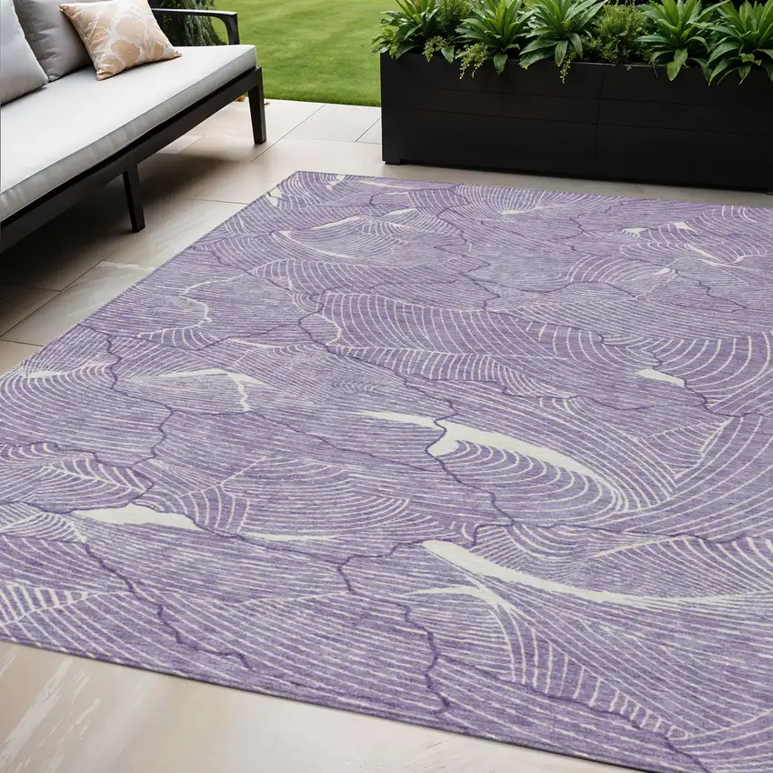 Purple And Ivory Abstract Washable Indoor Outdoor Area Rug Photo 1