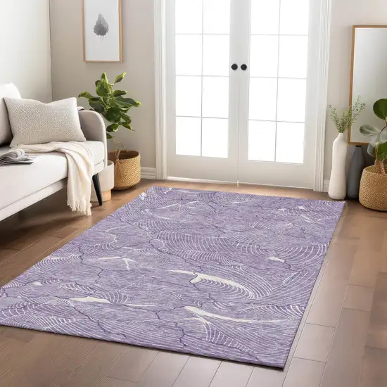 Purple And Ivory Abstract Washable Indoor Outdoor Area Rug Photo 9