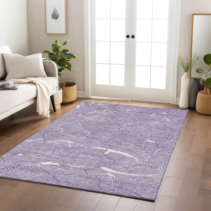 Purple And Ivory Abstract Washable Indoor Outdoor Area Rug Photo 9