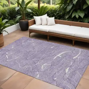 Photo of Purple And Ivory Abstract Washable Indoor Outdoor Area Rug