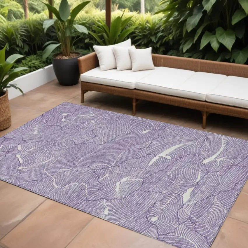 Purple And Ivory Abstract Washable Indoor Outdoor Area Rug Photo 1