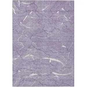 Photo of Purple And Ivory Abstract Washable Indoor Outdoor Area Rug