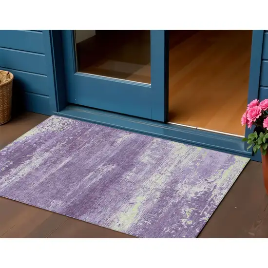 Purple And Ivory Abstract Washable Indoor Outdoor Area Rug Photo 2