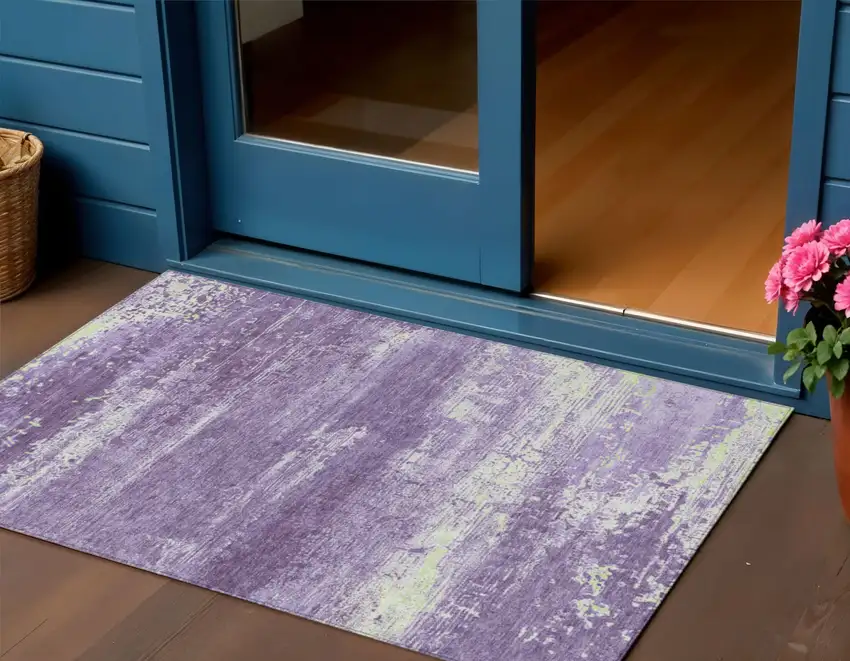 Purple And Ivory Abstract Washable Indoor Outdoor Area Rug Photo 2