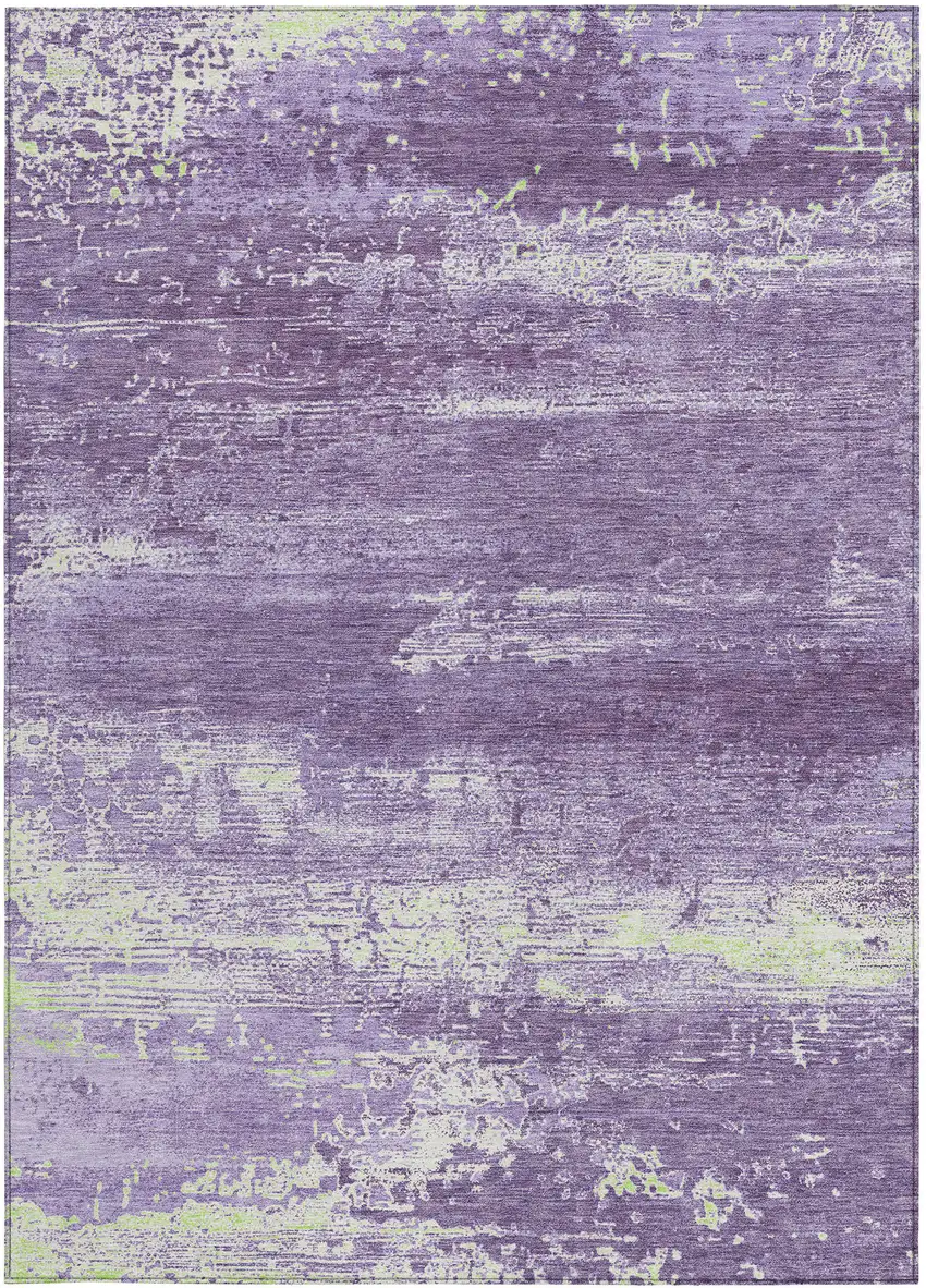Purple And Ivory Abstract Washable Indoor Outdoor Area Rug Photo 1
