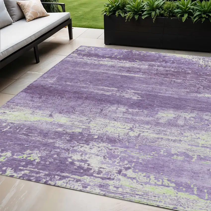Purple And Ivory Abstract Washable Indoor Outdoor Area Rug Photo 2