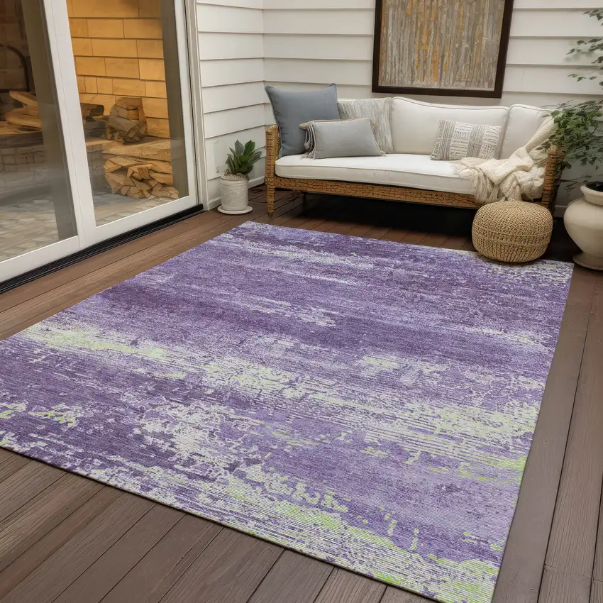 Purple And Ivory Abstract Washable Indoor Outdoor Area Rug Photo 5
