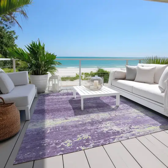 Purple And Ivory Abstract Washable Indoor Outdoor Area Rug Photo 8
