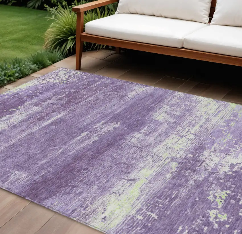 Purple And Ivory Abstract Washable Indoor Outdoor Area Rug Photo 2