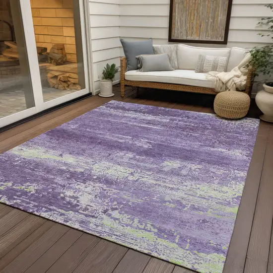 Purple And Ivory Abstract Washable Indoor Outdoor Area Rug Photo 4