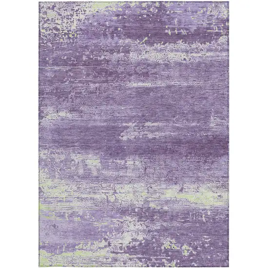 Purple And Ivory Abstract Washable Indoor Outdoor Area Rug Photo 1