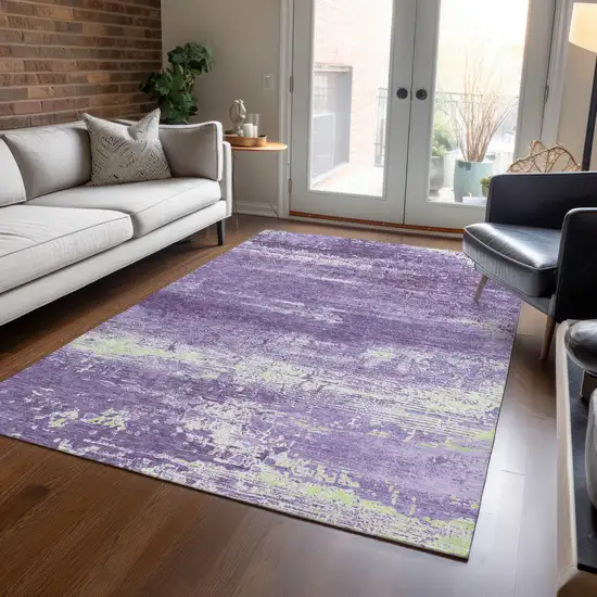 Purple And Ivory Abstract Washable Indoor Outdoor Area Rug Photo 5