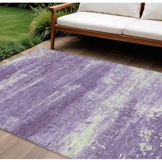 Purple And Ivory Abstract Washable Indoor Outdoor Area Rug Photo 2