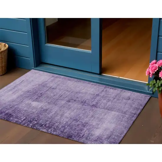 Purple And Ivory Abstract Washable Indoor Outdoor Area Rug Photo 2
