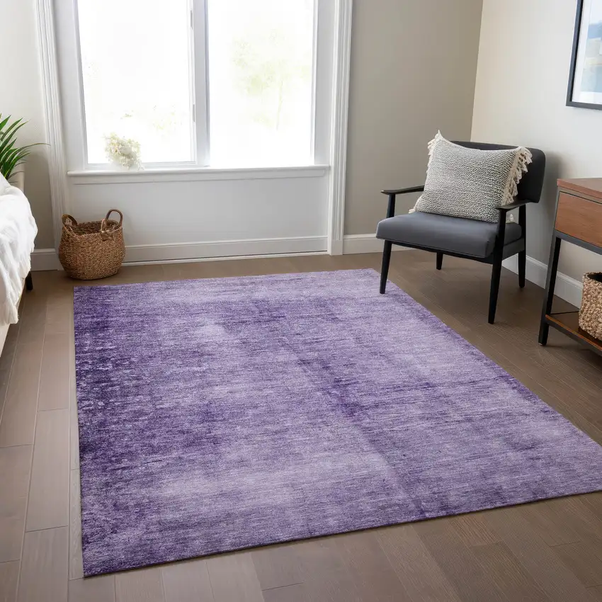 Purple And Ivory Abstract Washable Indoor Outdoor Area Rug Photo 6