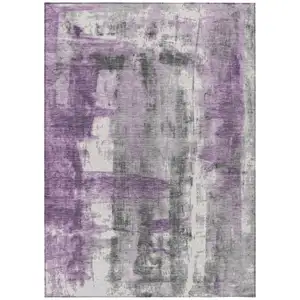 Photo of Purple And Ivory Abstract Washable Indoor Outdoor Area Rug