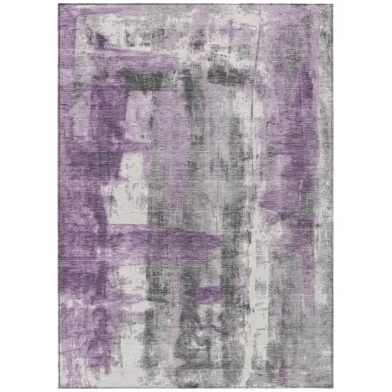 Purple And Ivory Abstract Washable Indoor Outdoor Area Rug Photo 1