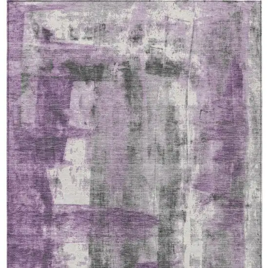 Purple And Ivory Abstract Washable Indoor Outdoor Area Rug Photo 3