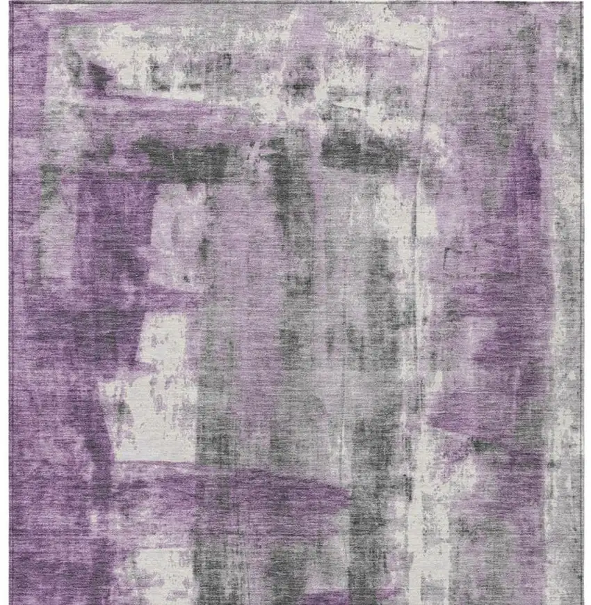 Purple And Ivory Abstract Washable Indoor Outdoor Area Rug Photo 3