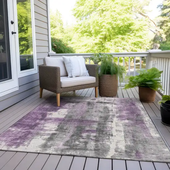 Purple And Ivory Abstract Washable Indoor Outdoor Area Rug Photo 8
