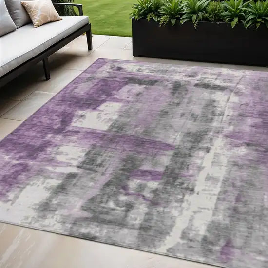 Purple And Ivory Abstract Washable Indoor Outdoor Area Rug Photo 2