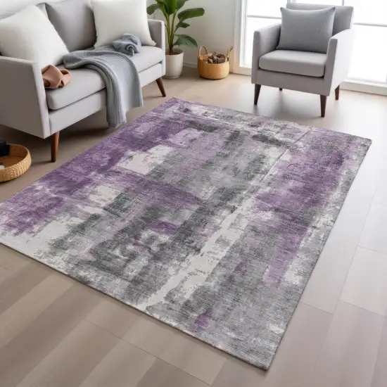 Purple And Ivory Abstract Washable Indoor Outdoor Area Rug Photo 6