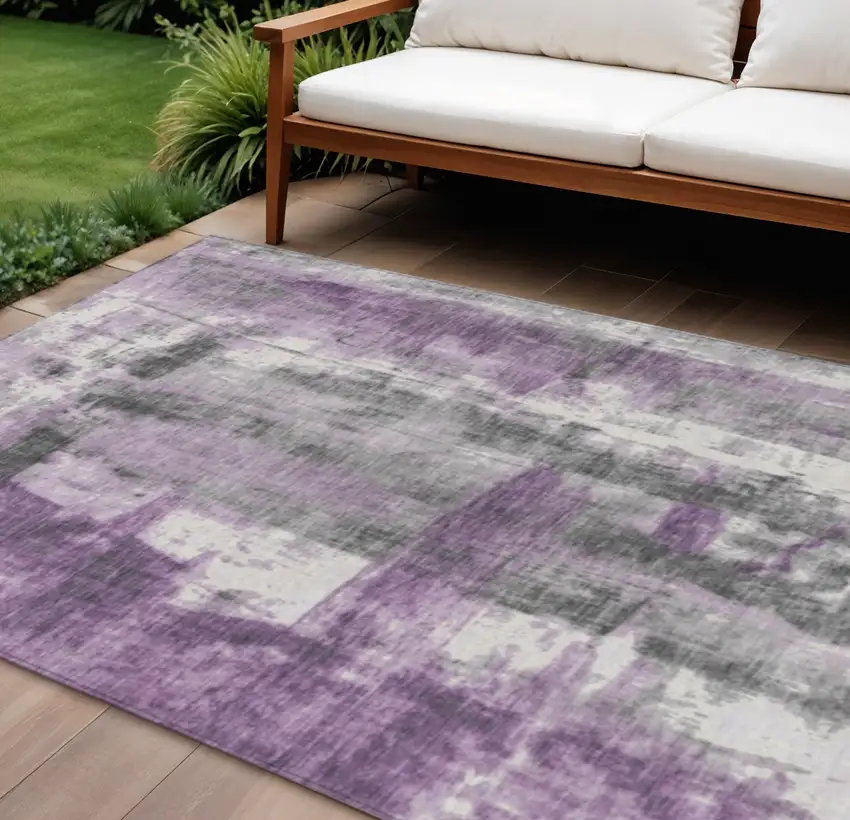 Purple And Ivory Abstract Washable Indoor Outdoor Area Rug Photo 2