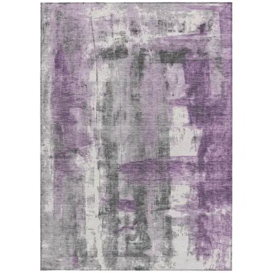 Purple And Ivory Abstract Washable Indoor Outdoor Area Rug Photo 4