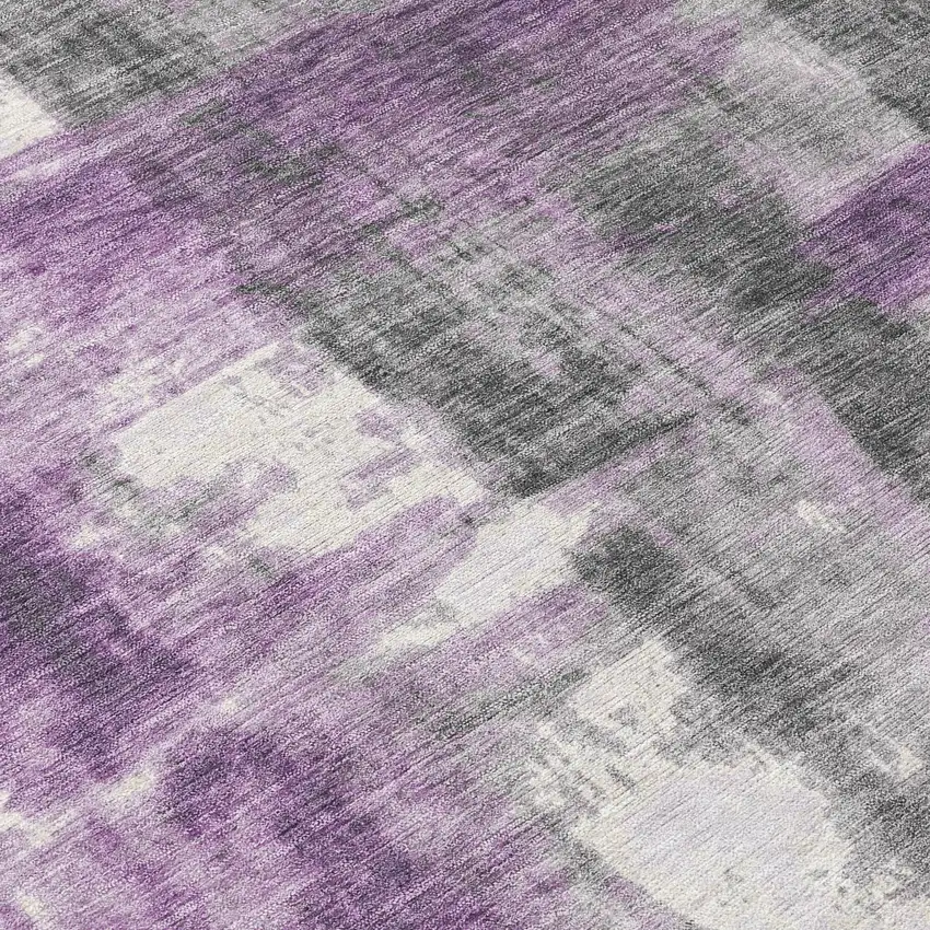 Purple And Ivory Abstract Washable Indoor Outdoor Area Rug Photo 9