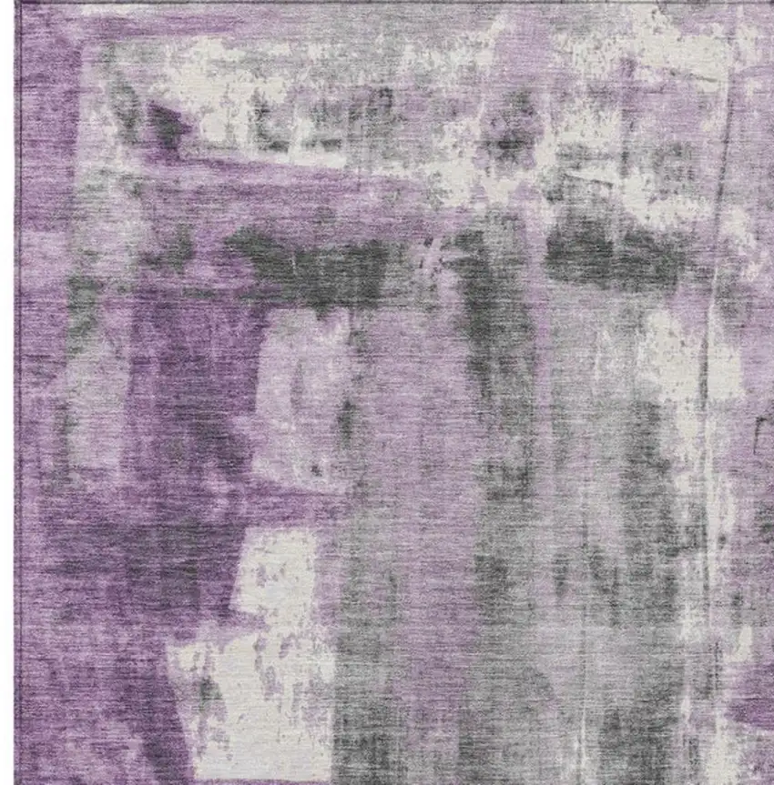 Purple And Ivory Abstract Washable Indoor Outdoor Area Rug Photo 3