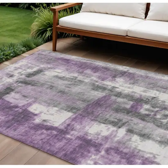 Purple And Ivory Abstract Washable Indoor Outdoor Area Rug Photo 2