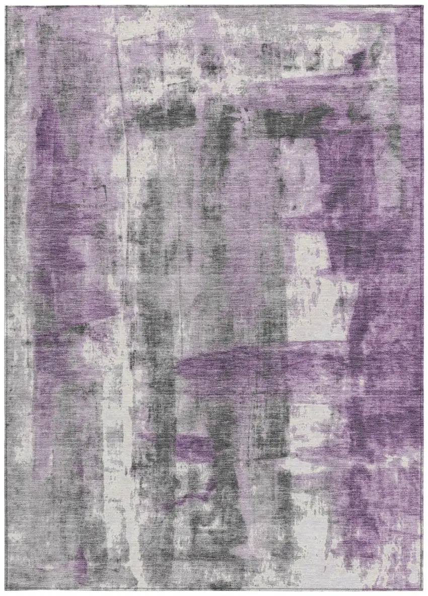 Purple And Ivory Abstract Washable Indoor Outdoor Area Rug Photo 3