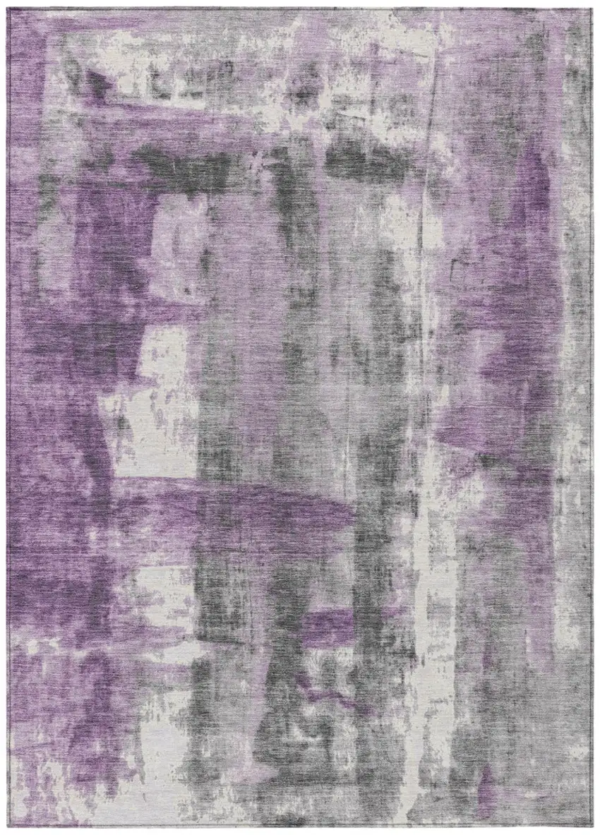 Purple And Ivory Abstract Washable Indoor Outdoor Area Rug Photo 1