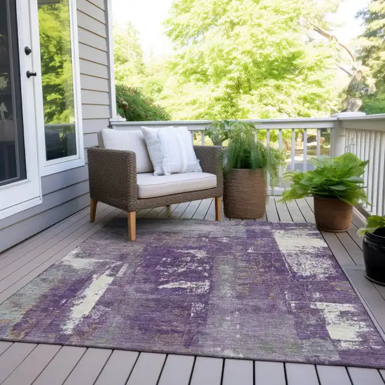 Purple And Ivory Abstract Washable Indoor Outdoor Area Rug Photo 8