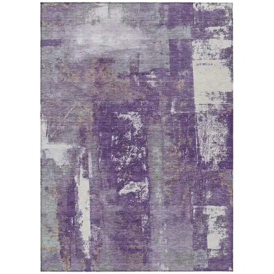 Purple And Ivory Abstract Washable Indoor Outdoor Area Rug Photo 1