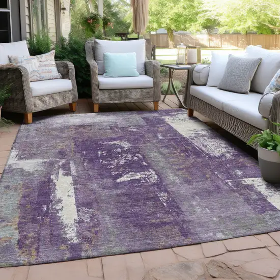 Purple And Ivory Abstract Washable Indoor Outdoor Area Rug Photo 5