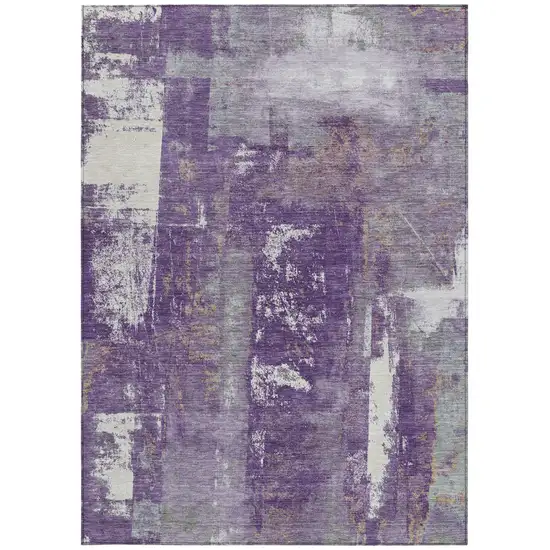 Purple And Ivory Abstract Washable Indoor Outdoor Area Rug Photo 3