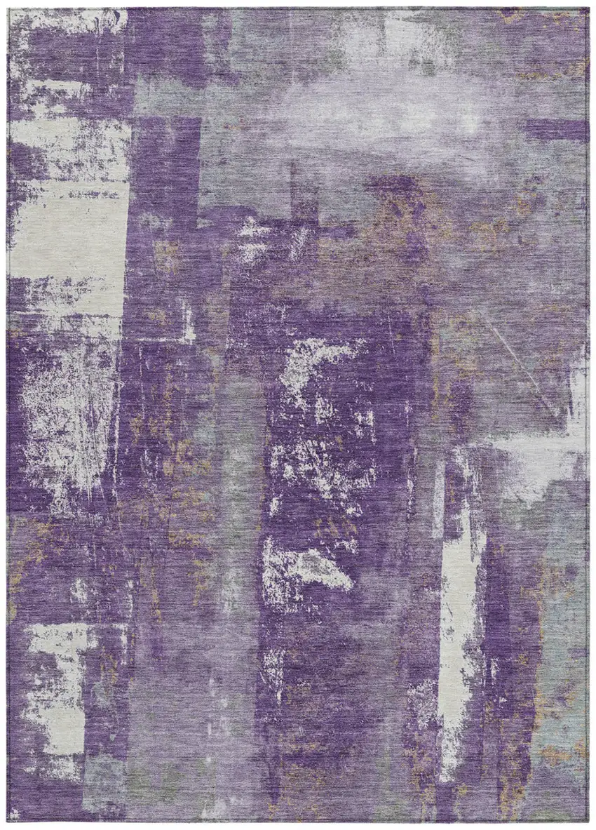 Purple And Ivory Abstract Washable Indoor Outdoor Area Rug Photo 3