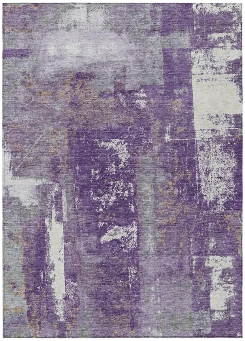 Purple And Ivory Abstract Washable Indoor Outdoor Area Rug Photo 1