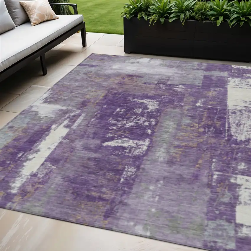 Purple And Ivory Abstract Washable Indoor Outdoor Area Rug Photo 2