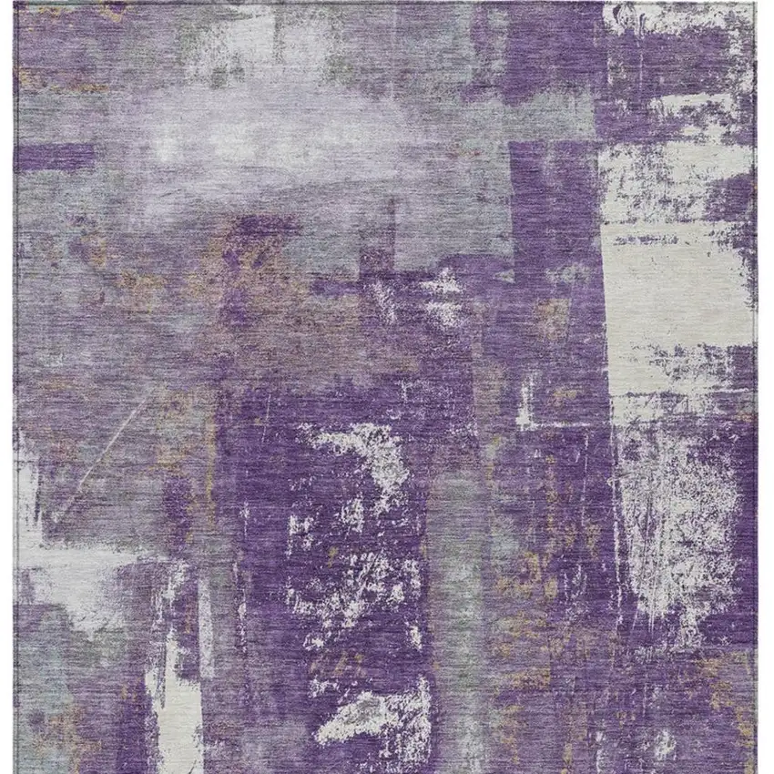 Purple And Ivory Abstract Washable Indoor Outdoor Area Rug Photo 4