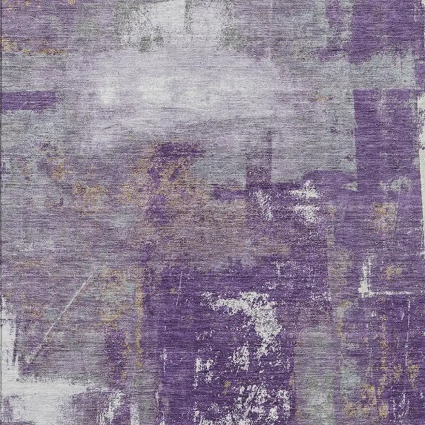 Purple And Ivory Abstract Washable Indoor Outdoor Area Rug Photo 3