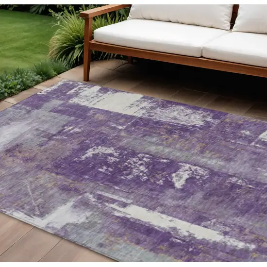 Purple And Ivory Abstract Washable Indoor Outdoor Area Rug Photo 2